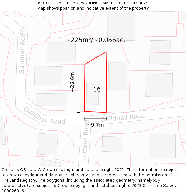 16, GUILDHALL ROAD, WORLINGHAM, BECCLES, NR34 7SE: Plot and title map