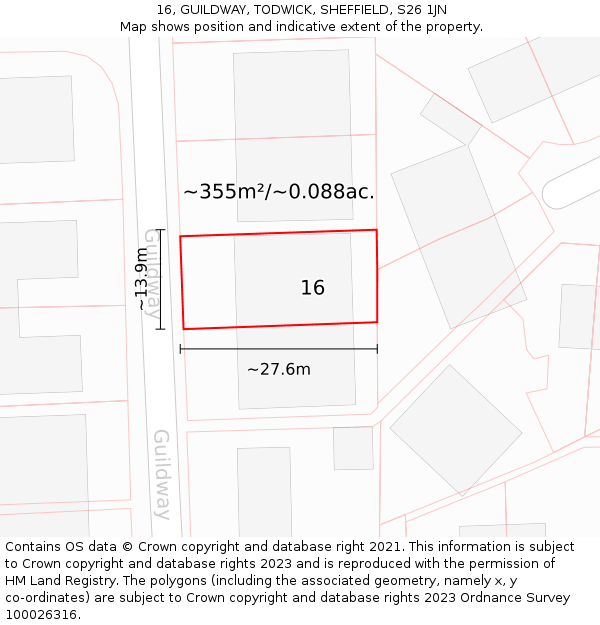16, GUILDWAY, TODWICK, SHEFFIELD, S26 1JN: Plot and title map
