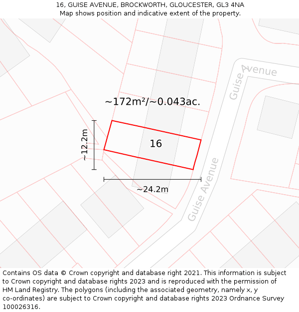 16, GUISE AVENUE, BROCKWORTH, GLOUCESTER, GL3 4NA: Plot and title map