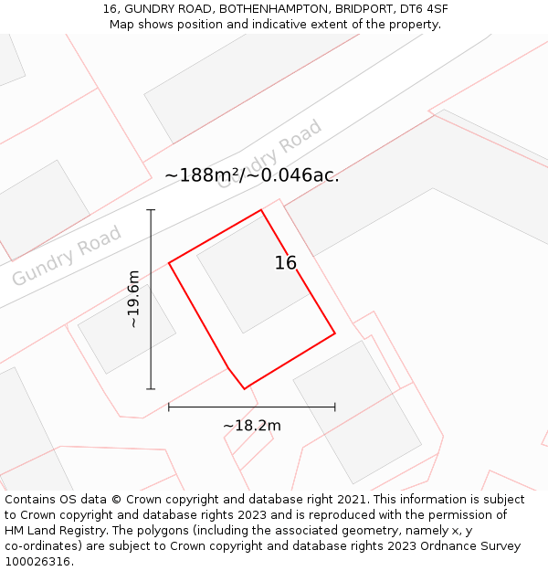 16, GUNDRY ROAD, BOTHENHAMPTON, BRIDPORT, DT6 4SF: Plot and title map