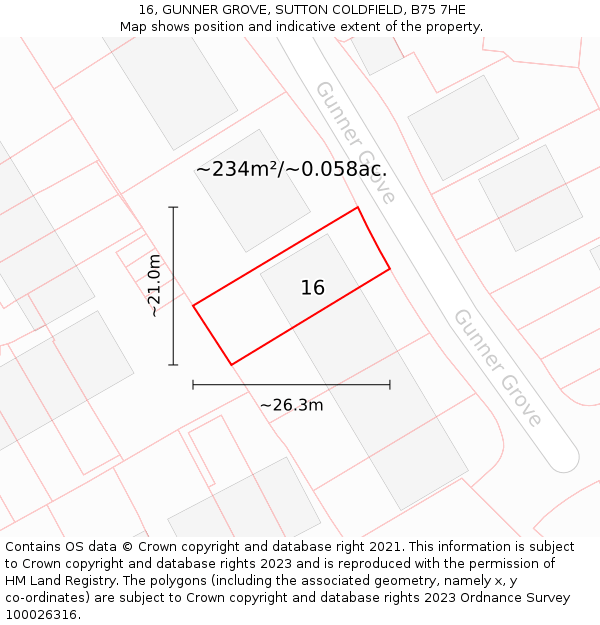 16, GUNNER GROVE, SUTTON COLDFIELD, B75 7HE: Plot and title map
