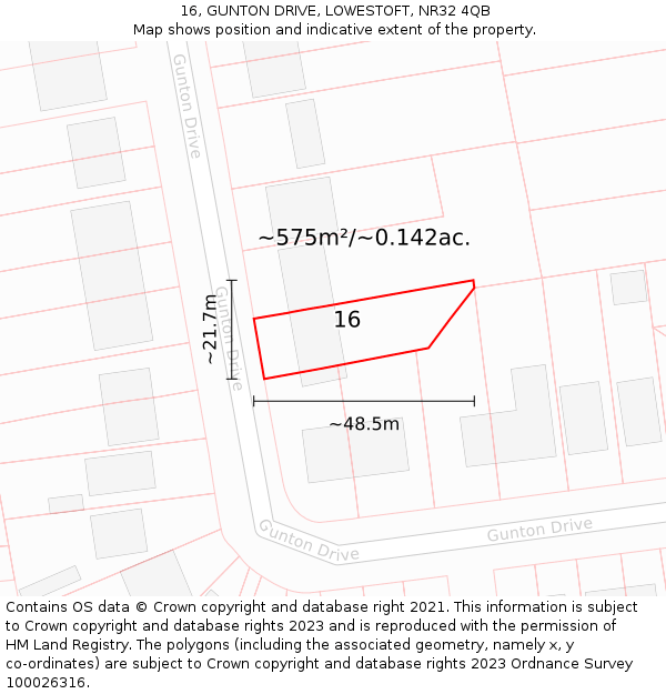 16, GUNTON DRIVE, LOWESTOFT, NR32 4QB: Plot and title map