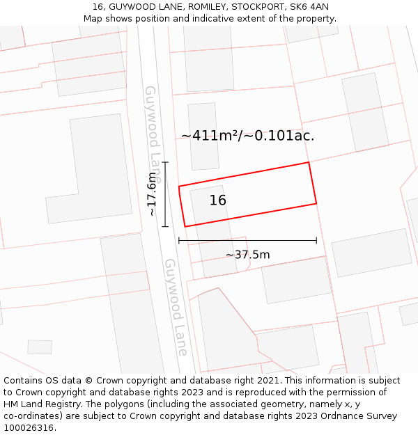 16, GUYWOOD LANE, ROMILEY, STOCKPORT, SK6 4AN: Plot and title map