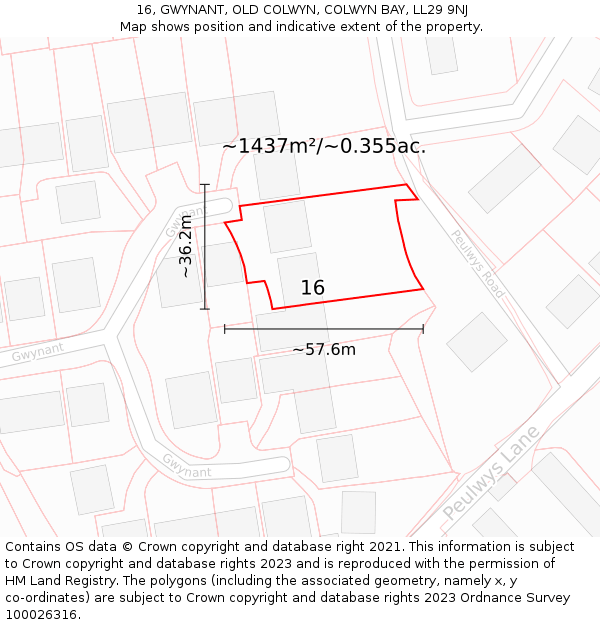 16, GWYNANT, OLD COLWYN, COLWYN BAY, LL29 9NJ: Plot and title map