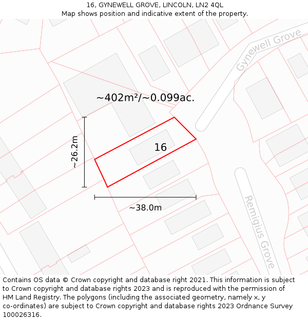 16, GYNEWELL GROVE, LINCOLN, LN2 4QL: Plot and title map