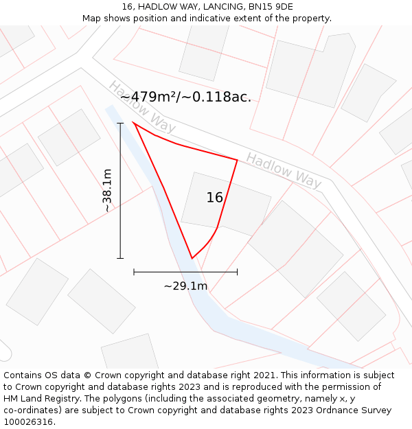 16, HADLOW WAY, LANCING, BN15 9DE: Plot and title map