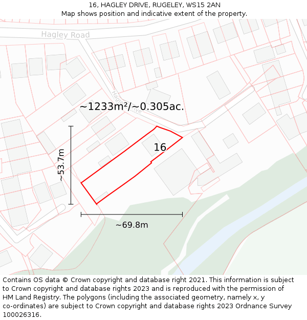 16, HAGLEY DRIVE, RUGELEY, WS15 2AN: Plot and title map
