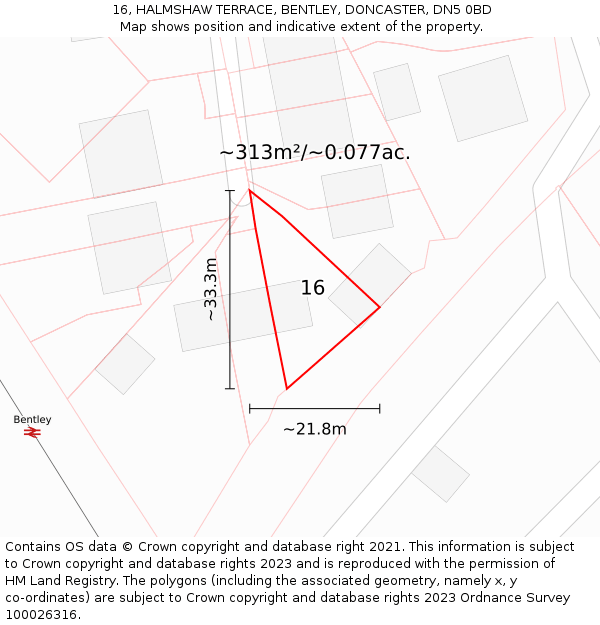 16, HALMSHAW TERRACE, BENTLEY, DONCASTER, DN5 0BD: Plot and title map