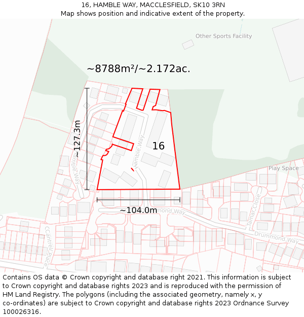 16, HAMBLE WAY, MACCLESFIELD, SK10 3RN: Plot and title map