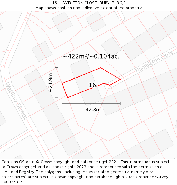 16, HAMBLETON CLOSE, BURY, BL8 2JP: Plot and title map