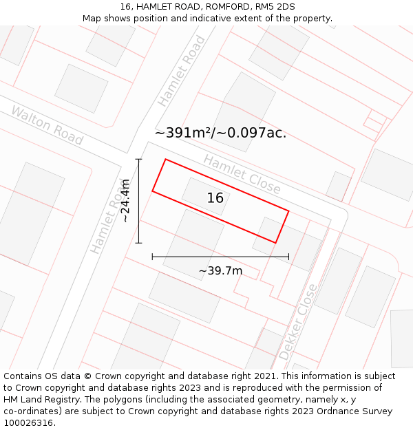 16, HAMLET ROAD, ROMFORD, RM5 2DS: Plot and title map