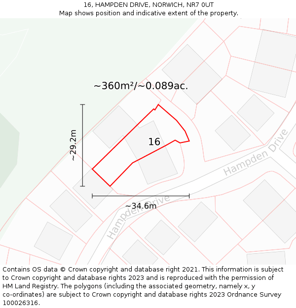 16, HAMPDEN DRIVE, NORWICH, NR7 0UT: Plot and title map