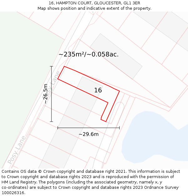16, HAMPTON COURT, GLOUCESTER, GL1 3ER: Plot and title map