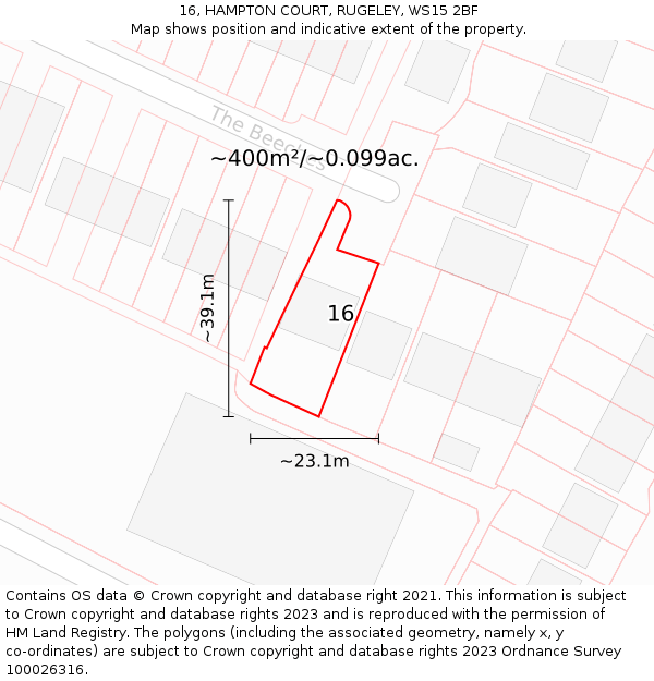 16, HAMPTON COURT, RUGELEY, WS15 2BF: Plot and title map