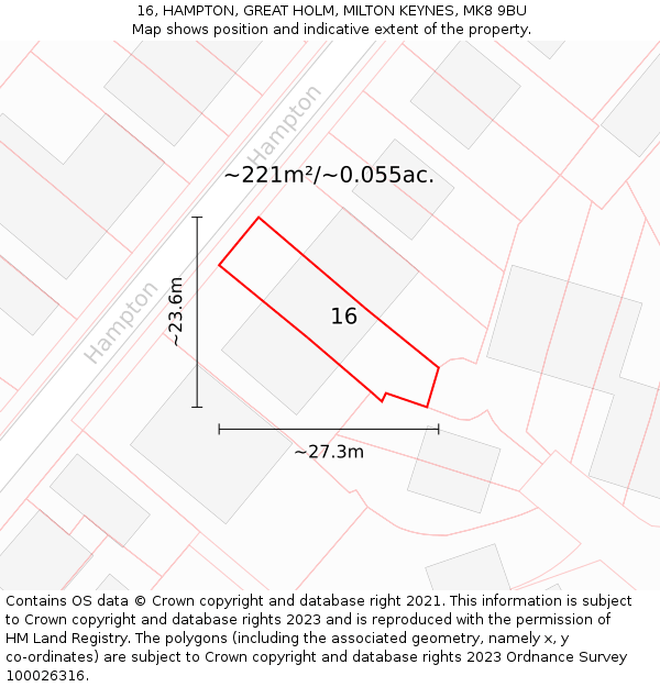 16, HAMPTON, GREAT HOLM, MILTON KEYNES, MK8 9BU: Plot and title map