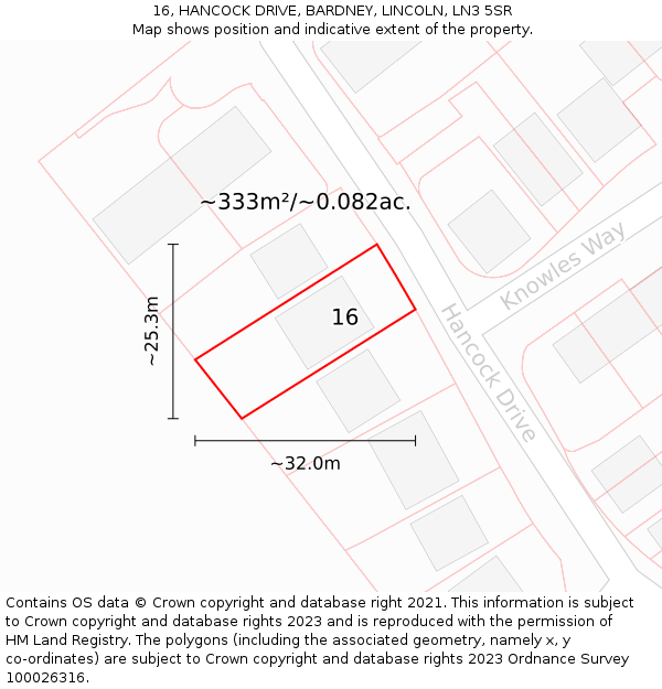 16, HANCOCK DRIVE, BARDNEY, LINCOLN, LN3 5SR: Plot and title map