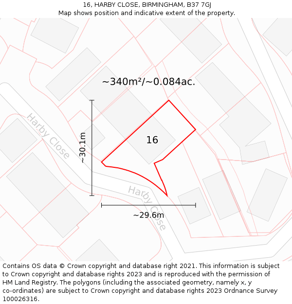 16, HARBY CLOSE, BIRMINGHAM, B37 7GJ: Plot and title map