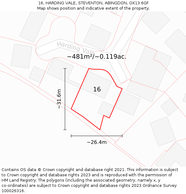 16, HARDING VALE, STEVENTON, ABINGDON, OX13 6GF: Plot and title map