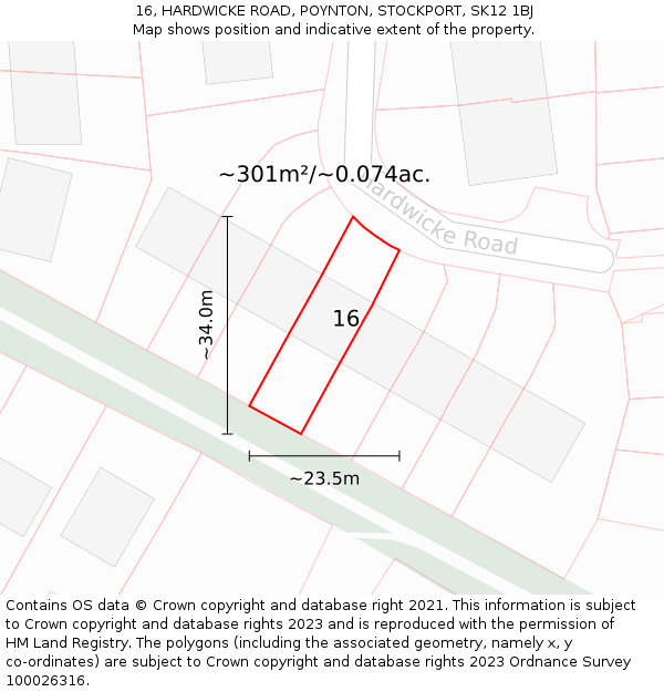 16, HARDWICKE ROAD, POYNTON, STOCKPORT, SK12 1BJ: Plot and title map