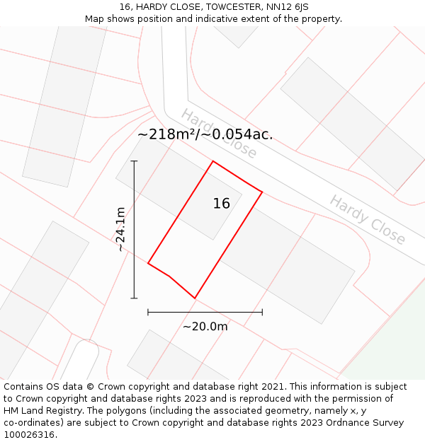 16, HARDY CLOSE, TOWCESTER, NN12 6JS: Plot and title map