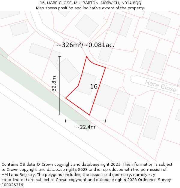 16, HARE CLOSE, MULBARTON, NORWICH, NR14 8QQ: Plot and title map