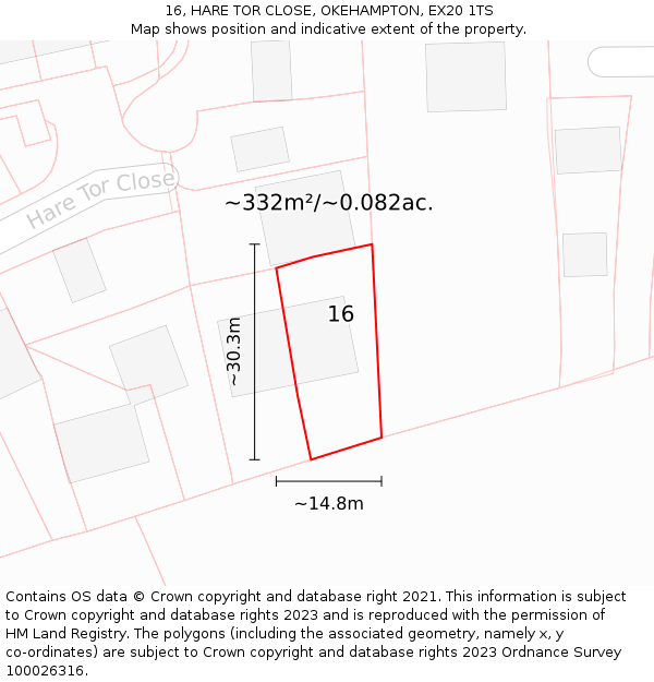 16, HARE TOR CLOSE, OKEHAMPTON, EX20 1TS: Plot and title map