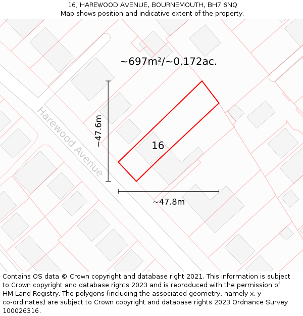 16, HAREWOOD AVENUE, BOURNEMOUTH, BH7 6NQ: Plot and title map