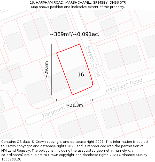 16, HARPHAM ROAD, MARSHCHAPEL, GRIMSBY, DN36 5TR: Plot and title map