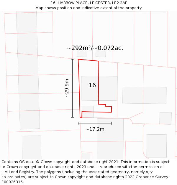 16, HARROW PLACE, LEICESTER, LE2 3AP: Plot and title map