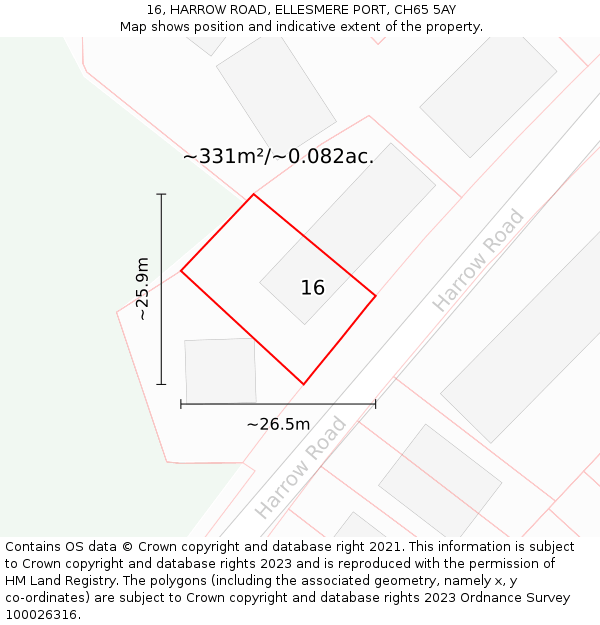 16, HARROW ROAD, ELLESMERE PORT, CH65 5AY: Plot and title map