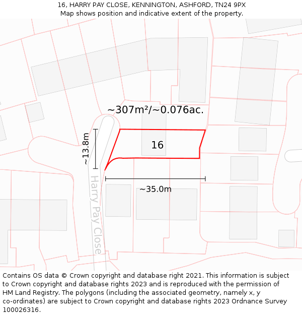 16, HARRY PAY CLOSE, KENNINGTON, ASHFORD, TN24 9PX: Plot and title map