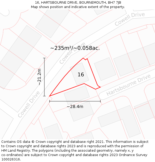 16, HARTSBOURNE DRIVE, BOURNEMOUTH, BH7 7JB: Plot and title map