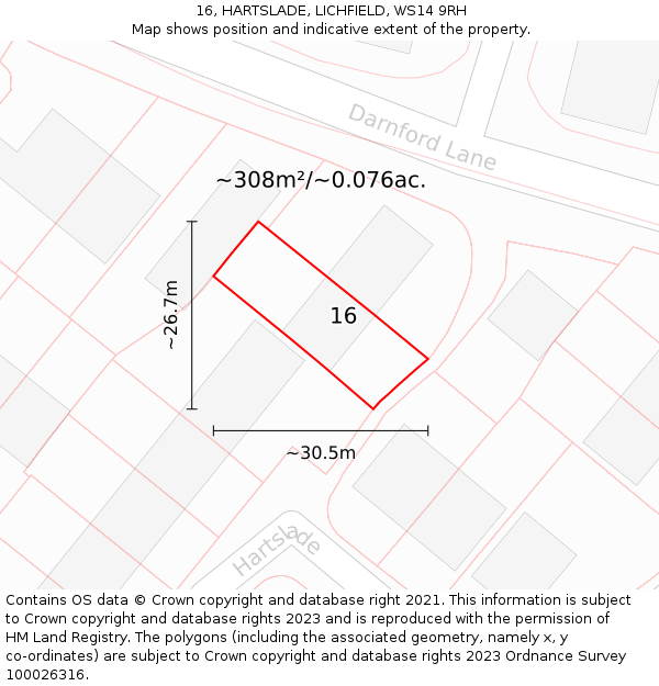 16, HARTSLADE, LICHFIELD, WS14 9RH: Plot and title map