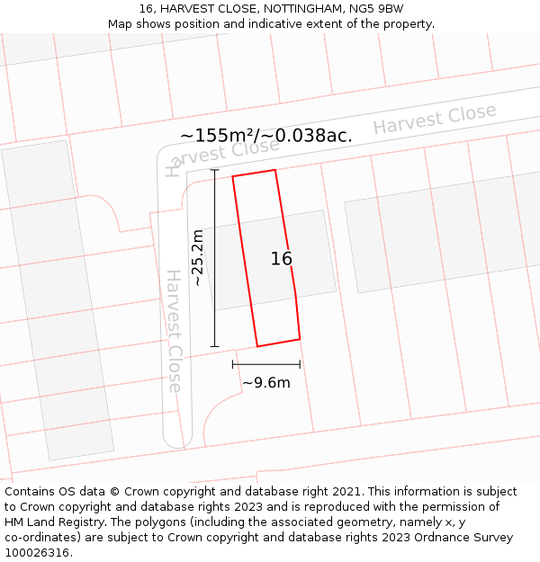 16, HARVEST CLOSE, NOTTINGHAM, NG5 9BW: Plot and title map
