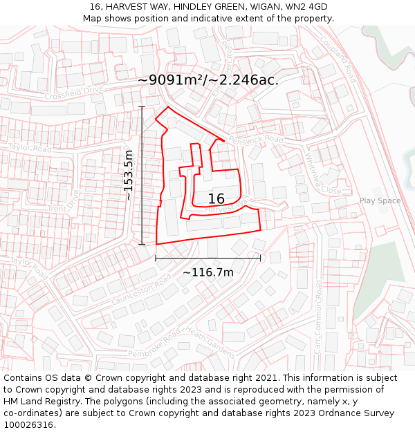 16, HARVEST WAY, HINDLEY GREEN, WIGAN, WN2 4GD: Plot and title map