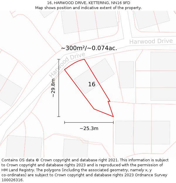 16, HARWOOD DRIVE, KETTERING, NN16 9FD: Plot and title map