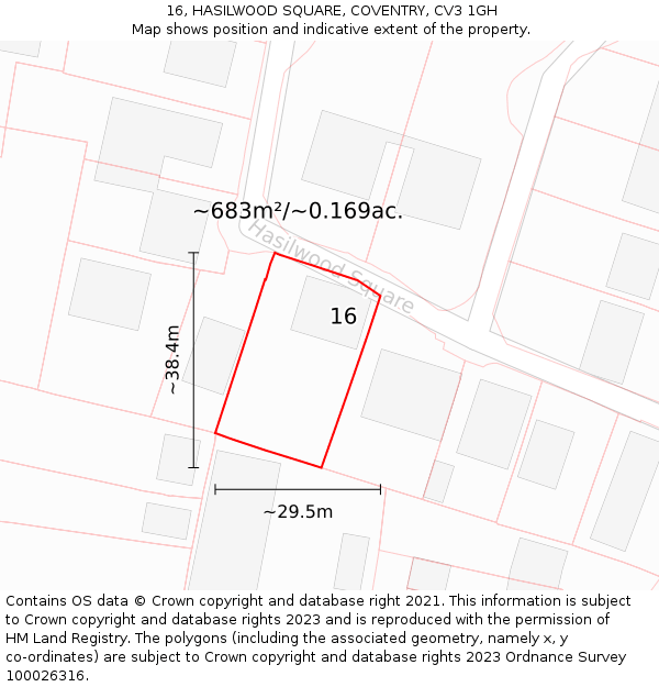16, HASILWOOD SQUARE, COVENTRY, CV3 1GH: Plot and title map