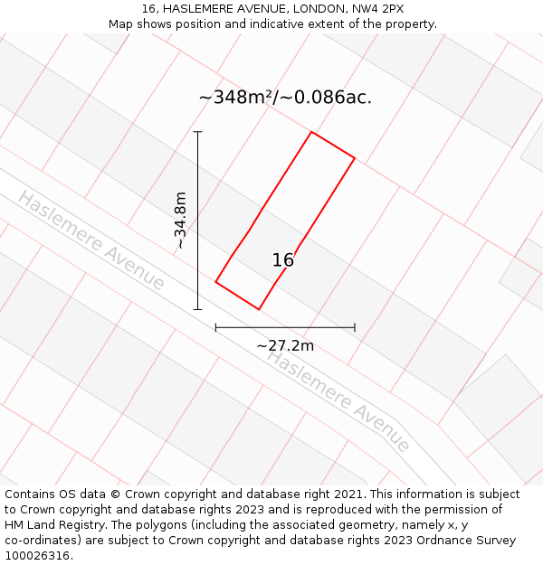 16, HASLEMERE AVENUE, LONDON, NW4 2PX: Plot and title map