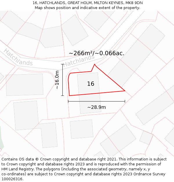 16, HATCHLANDS, GREAT HOLM, MILTON KEYNES, MK8 9DN: Plot and title map