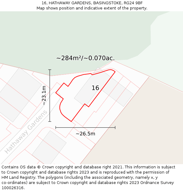 16, HATHAWAY GARDENS, BASINGSTOKE, RG24 9BF: Plot and title map