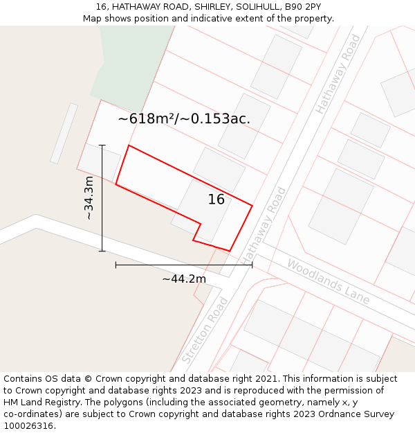 16, HATHAWAY ROAD, SHIRLEY, SOLIHULL, B90 2PY: Plot and title map