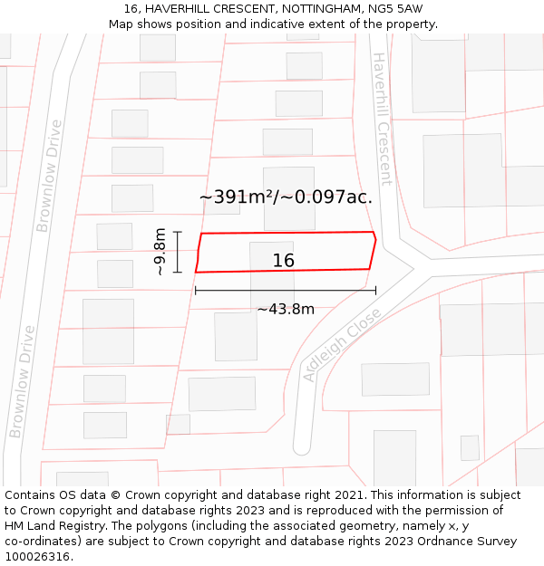 16, HAVERHILL CRESCENT, NOTTINGHAM, NG5 5AW: Plot and title map