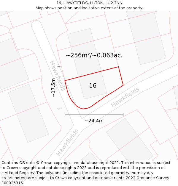 16, HAWKFIELDS, LUTON, LU2 7NN: Plot and title map