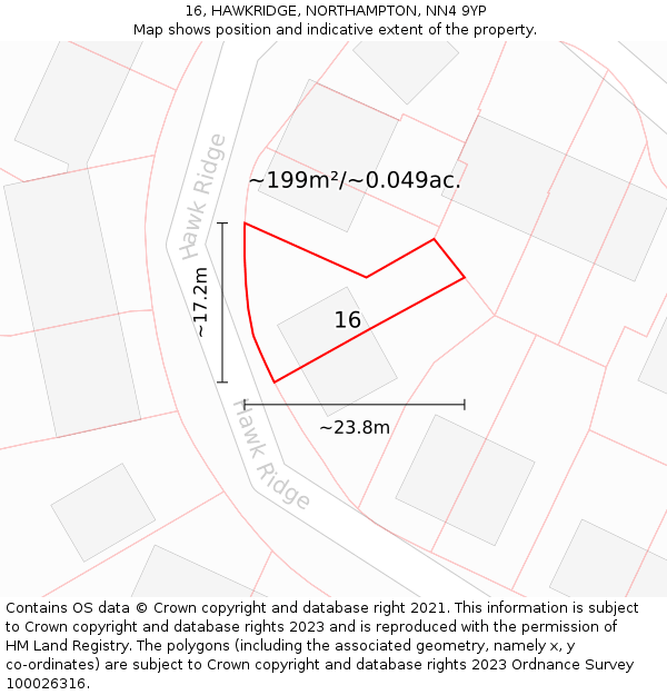 16, HAWKRIDGE, NORTHAMPTON, NN4 9YP: Plot and title map