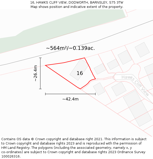 16, HAWKS CLIFF VIEW, DODWORTH, BARNSLEY, S75 3TW: Plot and title map