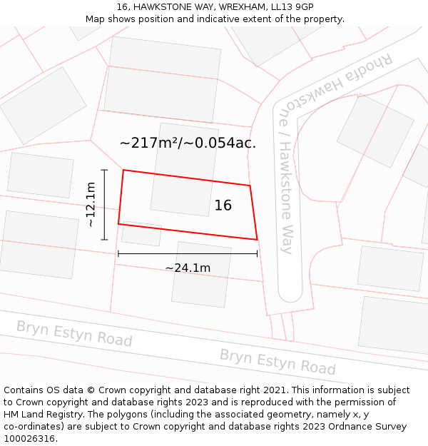 16, HAWKSTONE WAY, WREXHAM, LL13 9GP: Plot and title map