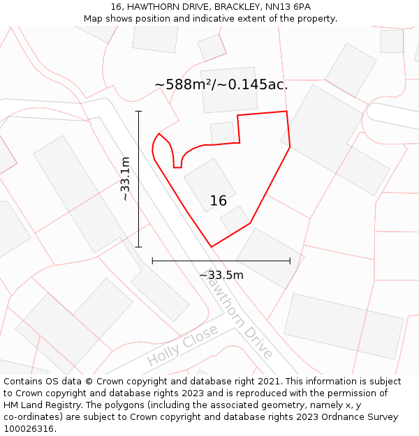16, HAWTHORN DRIVE, BRACKLEY, NN13 6PA: Plot and title map