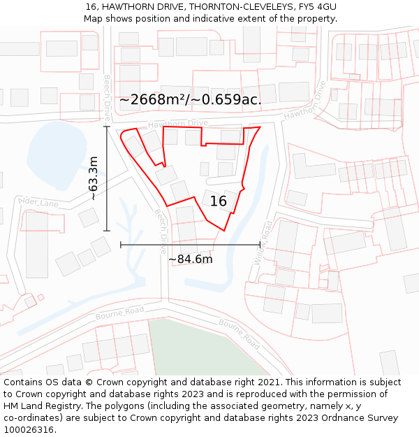 16, HAWTHORN DRIVE, THORNTON-CLEVELEYS, FY5 4GU: Plot and title map