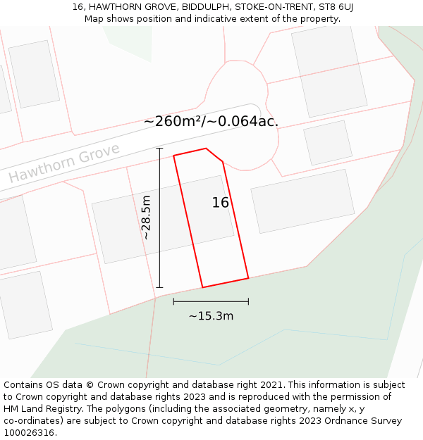 16, HAWTHORN GROVE, BIDDULPH, STOKE-ON-TRENT, ST8 6UJ: Plot and title map