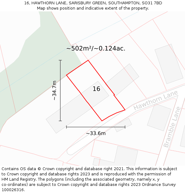 16, HAWTHORN LANE, SARISBURY GREEN, SOUTHAMPTON, SO31 7BD: Plot and title map